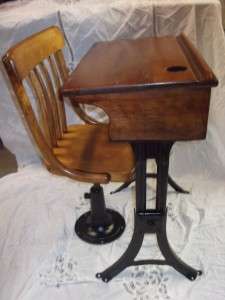 Antique 1890s Heywood Eclipse School Desk & Bentwood Windsor Chair 