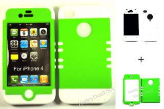   Silicone Rubber+Cover Case for APPLE iPhone 4 4S 4th White/Green