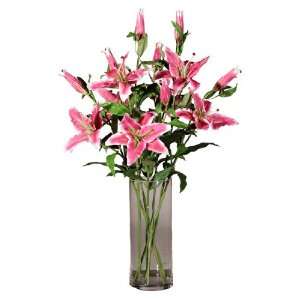 New   34 Artificial Potted Pink Tiger Lily Silk Flower Arrangement 