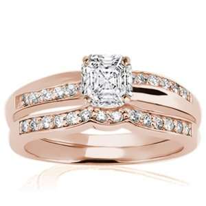 80 Ct Asscher Cut Petite Diamond Engagement Wedding Rings Pave Set 