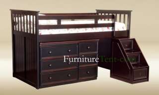 Junior Walnut White Loft Bed W/Desk And Step Ladder  