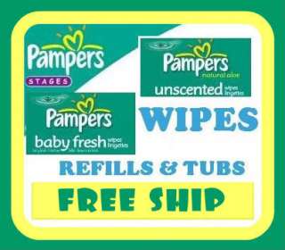 PAMPERS Baby Wipes, Refills, Tubs or Packs, FREE SHIP  
