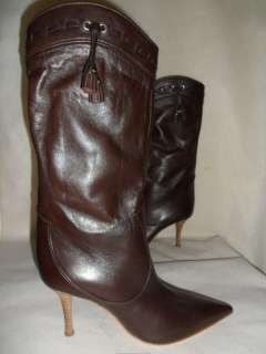 SR11 SERGIO ROSSI WOMAN BOOTS SIZE 8 STILETTO LIGHT browns LEATHER 