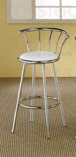 Pair of Chrome Swivel Bar Stools with White Cushion by Coaster 2243W 