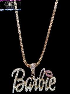 Nicki Minaj 3 BARBIE Iced Out Necklace Gold/Clear  