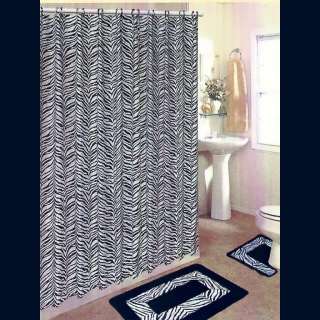 BLACK ZEBRA BATH SET 2 Bath Mat/Rugs+Fabric Shower Curtain+Shower 