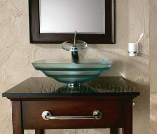 Modern Bathroom Vanity with Glass Sink,Waterfall Faucet  