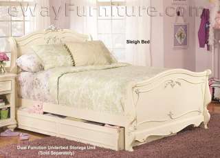   White Solid Wood Sleigh Bed 4PC Childrens Bedroom Furniture Set  