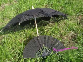 Handmade Black Lace Parasol Umbrella&Fan for Wedding  