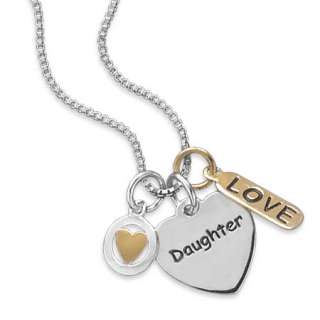 16 Sterling Silver & 14K Gold Daughter Love Heart Tag Charm Necklace 