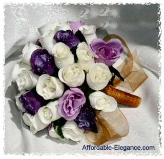   Drk Purple Roses Bridal Bouquet Silk Wedding Flowers NEW  