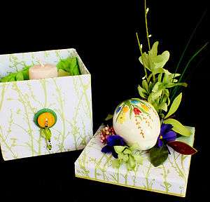 Spring Easter Egg, Mothers Day Box with Ceramic Bird Candle Holder 