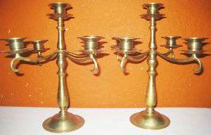 Candelabra 2 pure Brass multiple candle holder 5 tapers  