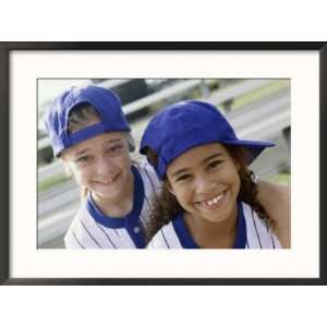  Portrait of Two Girls in Baseball Uniforms Framed 