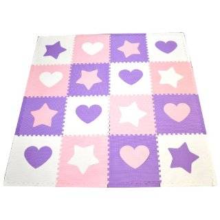 Tadpoles 16 Sq Ft Hearts and Stars Playmat Set, Pink/Purple/White