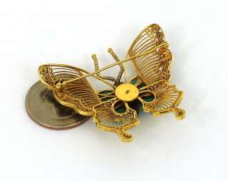EXQUISITE VINTAGE 18K GOLD & GEMS BUTTERFLY PIN BROOCH  