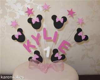 BIRTHDAY NAME & AGE CAKE TOPPER MINNIE MOUSE PINK  