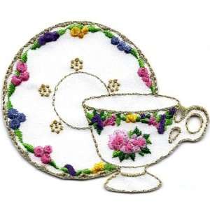  Beverages/Tea,Teacup & Saucer Iron On Embroidered Patch 