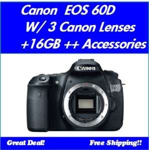 Canon EOS 60D Camera Kit Bundle w/ 18 55 55 250 50 1.8 + More 