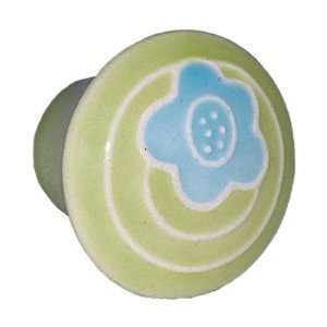  Knob Light Green w/ Blue Flower Cabinet Knob (PR9YP)
