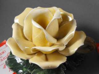 Set of 2 CAPODIMONTE Porcelain Yellow Rose Flowers  
