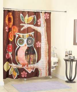 Owl Friend Brown Retro Modern Geometric Shower Curtain  
