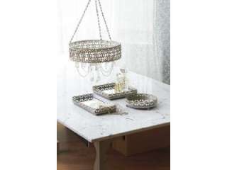  Antique Champagne Beaded Hanging Candle Chandelier 738449344804  
