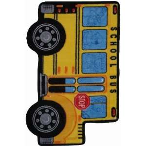 Fun Time Shape High Pile School Bus Kids Nylon Machine Made Rug 2.60 x 
