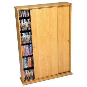   Maple Finish Sliding Door Multimedia Storage Cabinet