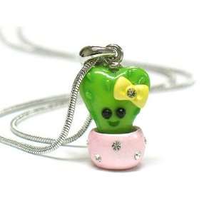  Adorable 3d Cactus Plant in Pot Charm Necklace with 