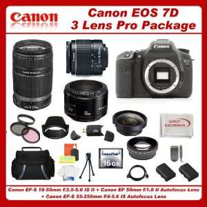 Canon EOS 7D DSLR Camera with 3 Canon Lens Pro Pack Includes   Canon 