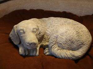 SLEEPING DOG CONCRETE GARDEN STATUE   ANTIQUED WHITE  