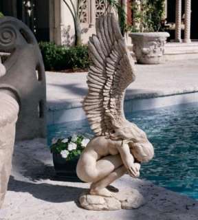 Elegant Winged Emotional Angel Sculpture Garden Statue  