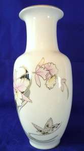 White Vase Orchids Butterfly Fine China of Japan MINT  