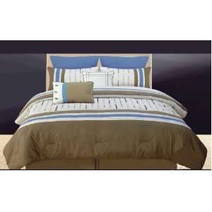  Classic 8 piece King Comforter Set, Brown/Blue