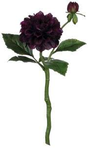 Set 12 Artificial Dahlia Stem Flower Dark Plum Purple Silk Floral 