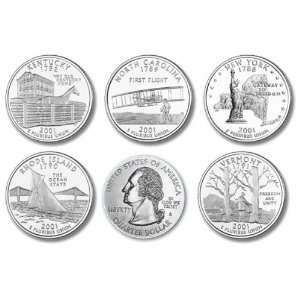  Complete 5 Coin 2001 P State Quarter Set 