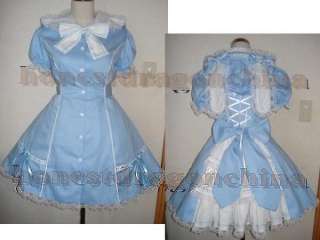 Gothic Lolita Cosplay Ear Coat Blue Dress Handmade 001  