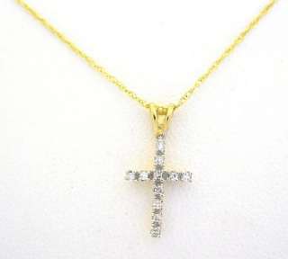 14k Real Gold Diamond Cross Necklace .10ct Charm Sale  