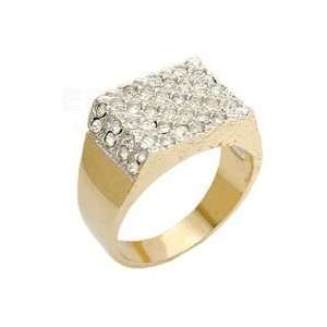 Mens Gold Plated Clear Swarovski Crystal Ring Jewelry