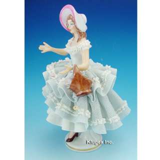 Dresden Lace Girl Figurine With Flower Basket  