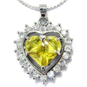 Stunning Heart Cut Sterling Silver Simulated Citrine Pendant with 18 