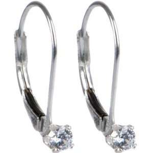  Sterling Silver 3mm Clear (April) Cubic Zirconia Dangle Earrings