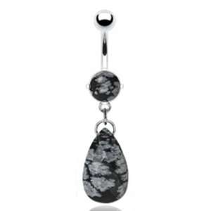 com 14g Dangling Obsidian Precious Stone Sexy Belly Button Navel Ring 