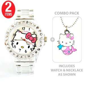Hello Kitty Sports Quartz Wrist Watch Translucent White with Diamond 