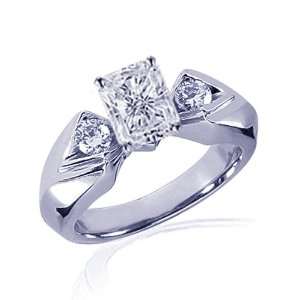   Radiant Cut 3 Stone Diamond Engagement Ring Prong 14K GOLD VVS2 E GIA