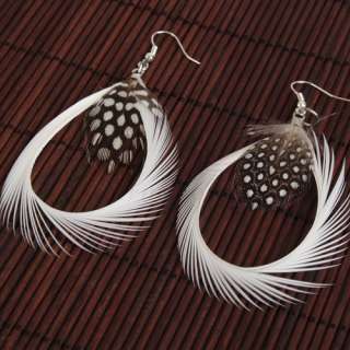 New Elegant White Waterdrop Feather Earrings Dangle Silver Plated 