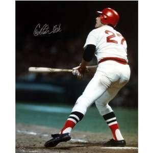 Carlton Fisk Autographed Watching Ball with Bat in Hand 16x20 