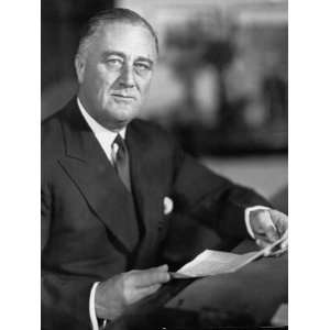 US Pres. Franklin D. Roosevelt Sitting at Desk and Holding 