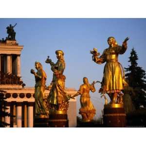  Golden Statues of Women at All Russian Exhibition Centre 